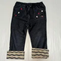 90★ミキハウスダブルB★星＆くろくま刺繍！ストレッチやわらかパンツ★