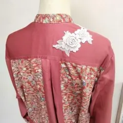 着物リメイクワンピース　 ハンドメイド　シャツワンピース