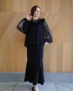 【新品タグ付き】acka tulle shirring blouse blackのサムネイル