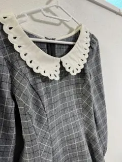 【美品】Secret Honey チェック柄リボンチュニック グレー