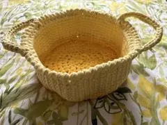 ②ハンドメイド収納バスケット　　イエロー濃淡　Tシャツヤーン　綿　コットン