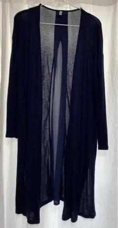 ネイビー　薄手　ロングカーディガン　センターシースルー