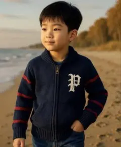 [良品]RALPH LAUREN ニット ジップカーディガン 130 ネイビー