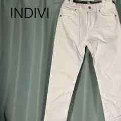 INDIVI ホワイト デニム パンツ カジュアル 5 ウエストゴム入り