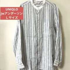 jwアンダーソン　プレミアムリネンオーバーサイズストライプスタンドカラーシャツ