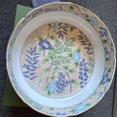 庫山窯　花柄陶器ボウル 青緑色