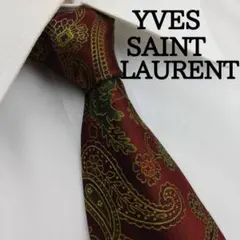 イヴサンローラン 高級シルクネクタイ ペイズリー柄 ダークブラウン