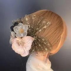 ha270 髪飾り 結婚式　卒業　成人式 着物　振袖　胡蝶蘭　ピンクゴールド