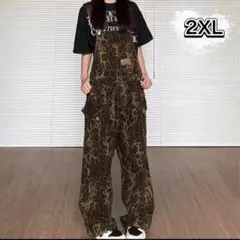 オーバーオール　サロペット　ヒョウ柄　ゆったり　ワイド　カジュアル　ストリート