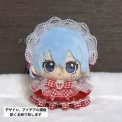ぬい服 ギンガムチェックフリルドレス ヘッドドレスセット レッド ちびぐるみ