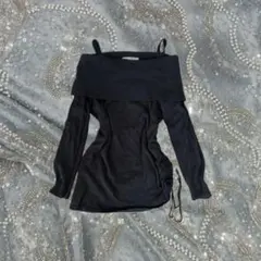 y2k/90s GLACIERオフショルダー長袖トップス 黒