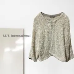 g3【イッツインターナショナル】ブークレカーディガン/美品 ノーカラー ドルマン