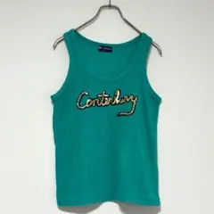 n1033【カンタベリー】 スパンコールロゴ タンクトップ グリーン パイル生地