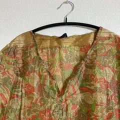 RASTAROKO 【L】シルク100% インド製 総柄ワンピース ゴールド