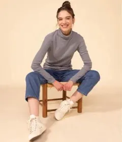 新品タグ付き　プチバトー　長袖タートルネックTシャツ　ミラレ　ネイビー　M