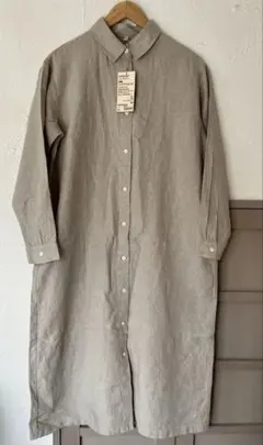 無印良品　リネン洗いざらし　長袖シャツワンピース　M 生成