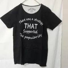 トップス ブラック 黒 テキストプリント Tシャツ 半袖 可愛い