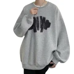 新品/匿名/メンズスウェット クルーネック襟/袖口/裾リブ やや薄地L位グレー