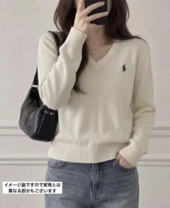 90s ポロラルフローレン Vネック ニットセーター ヴィンテージ白