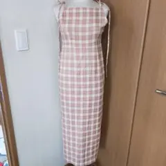 もうすぐ削除 ピンク系チェック キャミソールロングワンピース