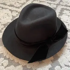 カシラ CA4LA 黒ウールハット フェルト ベルベットリボン付き