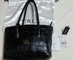 FURLA フルラ クロコ型押し トートバッグ ブラック