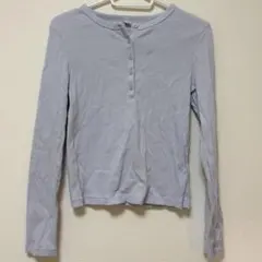 リブヘンリーネックT/長袖　UNIQLO ライトブルー　M ユニクロのサムネイル