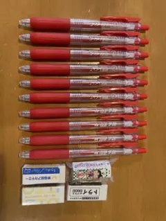赤ボールペン10本セット　消しゴム4個のサムネイル