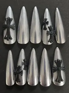 シルバー クロスモチーフ ネイルチップセット 十字架