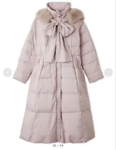 【撥水】フードリボンロングダウンコート