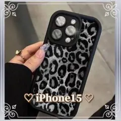 Iphone15 ヒョウ柄 スマホケース ブラック レオパード 新品 韓国 黒