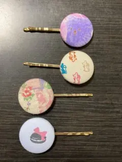 ハンドメイド くるみボタン ヘアピン 4個まとめ売りセット