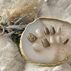 ハートネイル　マグネット　フレンチ　オフィス　ホワイト