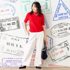 新品未使用　アンコキーヌ　コアスパンヤーンニット半袖プルオーバー　レッド　Ｓのサムネイル