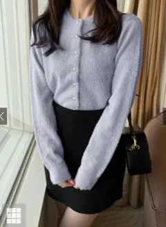 GRL ラメフェザーニットカーディガン ブルー