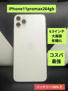 有機EL　iPhone　11 promax 256gb 銀　SIMフリー　24