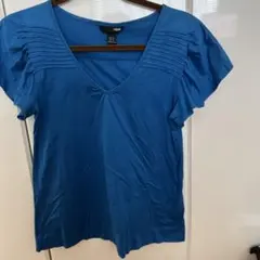 H&M 青 Vネック 半袖トップス