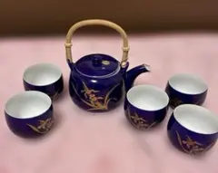 濃紺 陶器 急須と茶碗セット　有田焼　未使用品