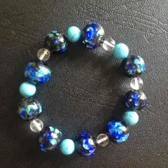 ブルーシー 沖縄ホタルガラス玉と天然石のブレスレット とんぼ玉