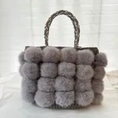 美品 アンテプリマ ミスト ペーリ/グレー ファーバッグ