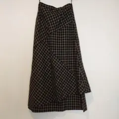 チェック柄アシンメトリックロングスカート