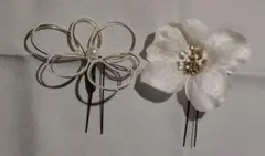 七五三などに！白い花の髪飾り（パール・ビーズ付き）