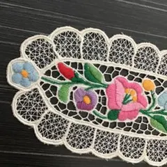 ハンガリー　カロチャ刺繍　花柄　レース　テーブルクロス　アンティーク