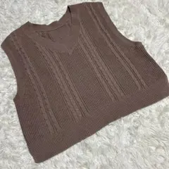 anysis ブラウン Vネック ニットベスト L　ケーブル編み　茶　綿