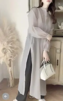classicalelf シアーロングシャツ 長袖 グレイッシュベージュ XL
