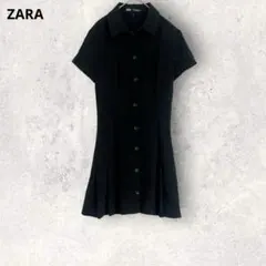 ZARA ザラ　半袖シャツワンピース　ひざ丈　ブラック　XS シンプル　無地