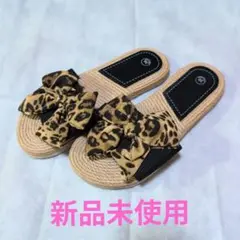 ヒョウ柄リボン付きサンダル 38