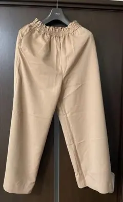 美品濃い（薄茶）ベージュ ゴムウエスト ワイドスラックス