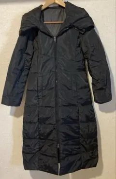 フード付きロングダウンジャケット ブラック　L