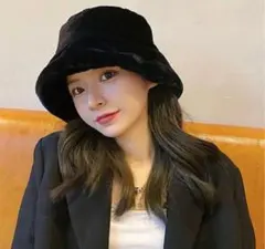 ファー　バケハ　バケットハット　ハット　ブラック